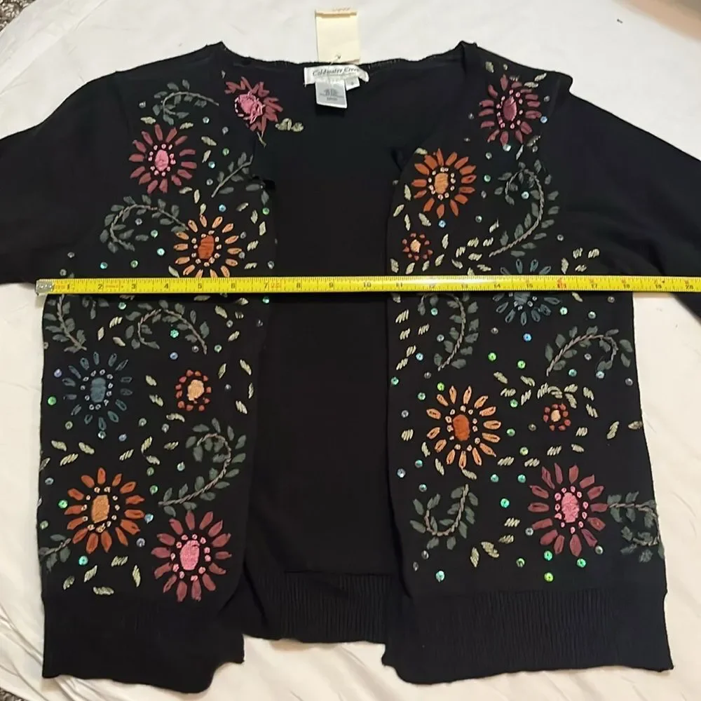 Coldwater Creek Black Floral Embroidered Blazer